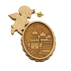 Магнит из бересты ангел с колокольчиком "Кремль"