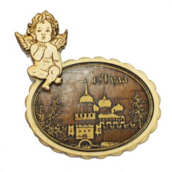 Магнит из бересты овал с ангелом"Кремль"