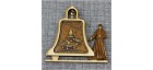 Магнит из бересты монах с колоколом "Храм во имя Св Царственных Страстотерпцев+монах" Ганина Яма