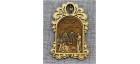 Магнит из бересты арка с колокольчиком "Три собора+монах". Дивеевский м-рь