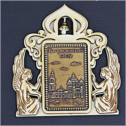 Магнит из бересты прям ангелы с колокольчиком "Богоявленский собор". Москва