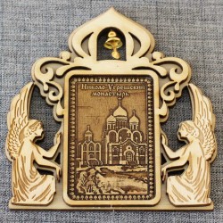 Магнит из бересты прям ангелы с колокольчиком "Николо-Угрешский монастырь". Москва