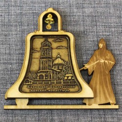 Магнит из бересты монашка с колокольчиком "Казанский Папоротский женский монастырь"