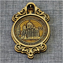 Магнит из бересты круг с колокольчиком "Задонский Рождество-Богородицкий монастырь"