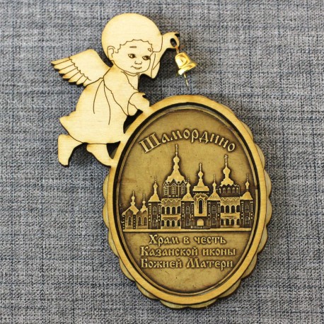 Магнит из бересты ангел с колокольчиком "Храм в ч.Казанской иконы БМ