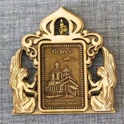 Магнит из бересты прямоугольный ангелы с колокольчиком "Храм Всех Святых"