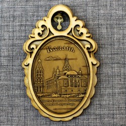 Магнит из бересты овал с колоколом "Свято-Успенский Зилантов женский монастырь"