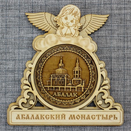 Магнит из бересты круглый ангел "Абалакский монастырь"