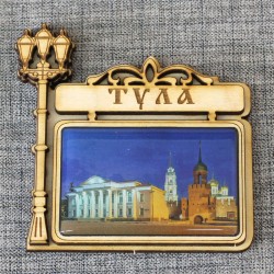 Магнит из смолы прямоугольный фонарь горизонтальный "Тульский кремль" (ночью) Тула