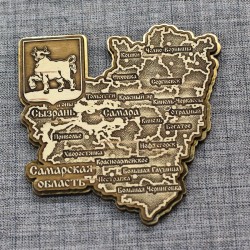 Магнит из бересты резной c золотом "Карта" Сызрань