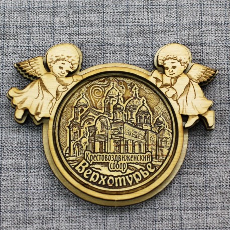 Магнит из бересты круг ангел "Крестовоздвиженский собор" Верхотурье