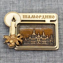 Магнит из бересты прямоугольный свеча "Храм в ч.Казанской иконы БМ"