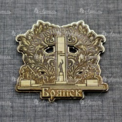 Магнит из бересты резной с золотом "Площадь партизан" Брянск