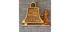 Магнит из бересты монах с колоколом "Никольский Казачий собор". Омск