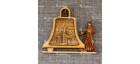 Магнит из бересты монах с колоколом "Успенский собор Ачаирский монастырь". Омск