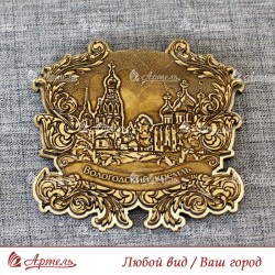 Магнит из бересты резной с золотом квадрат ажурный "Вологодский кремль" Вологда
