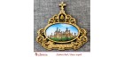 Магнит со смолой овал ажурный с крестом с кол-м "Храм в ч Казанской иконы Б М " Шамордино