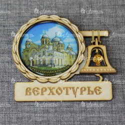Магнит со смолой круг с колоколом "Крестовоздвиженский собор" Верхотурье