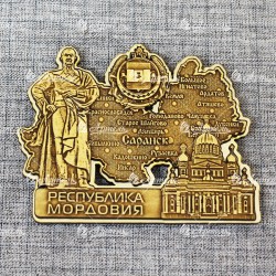 Магнит из бересты резной с золотом карта +Памятник и Собор "Республика Мордовия"