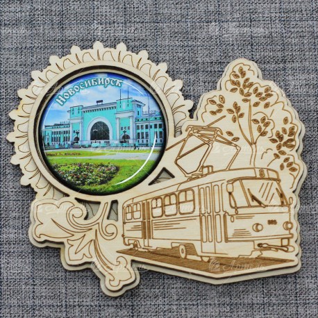 Магнит грав со смолой трамвай "Вокзал" Новосибирск