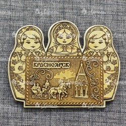 Магнит из бересты резной с золотом матрешки "Часовня+карета" Красноярск