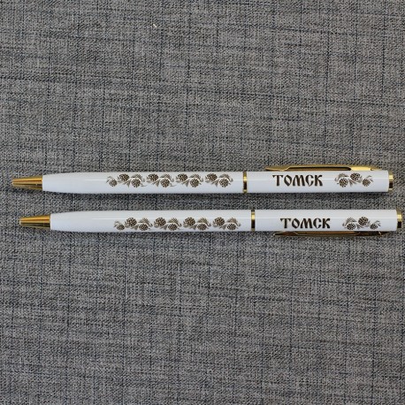 Ручка металлическая белая "Томск" (веточки с шишками)