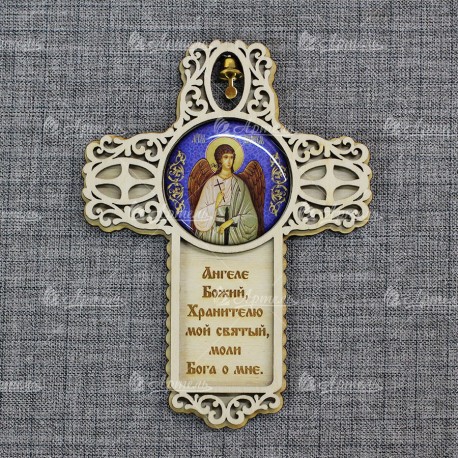 Магнит со смолой крест с кол-м с мол-й Ангеле Божий "Ангел Хранитель"