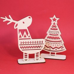 Деревянный набор декоративных подставок новогодний "Олень + Елка" (2 шт)