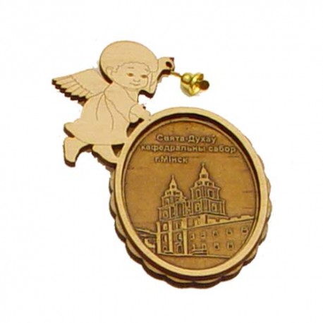 Магнит из бересты ангел с колокольчиком "Кафедральный собор" . Минск