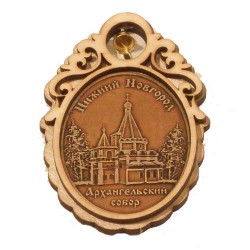 Магнит из бересты овал с колоколом "Архангельский собор". Н-Новгород