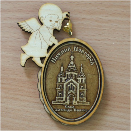Магнит из бересты ангел с колоколом "Собор А Невского". Н-Новгород